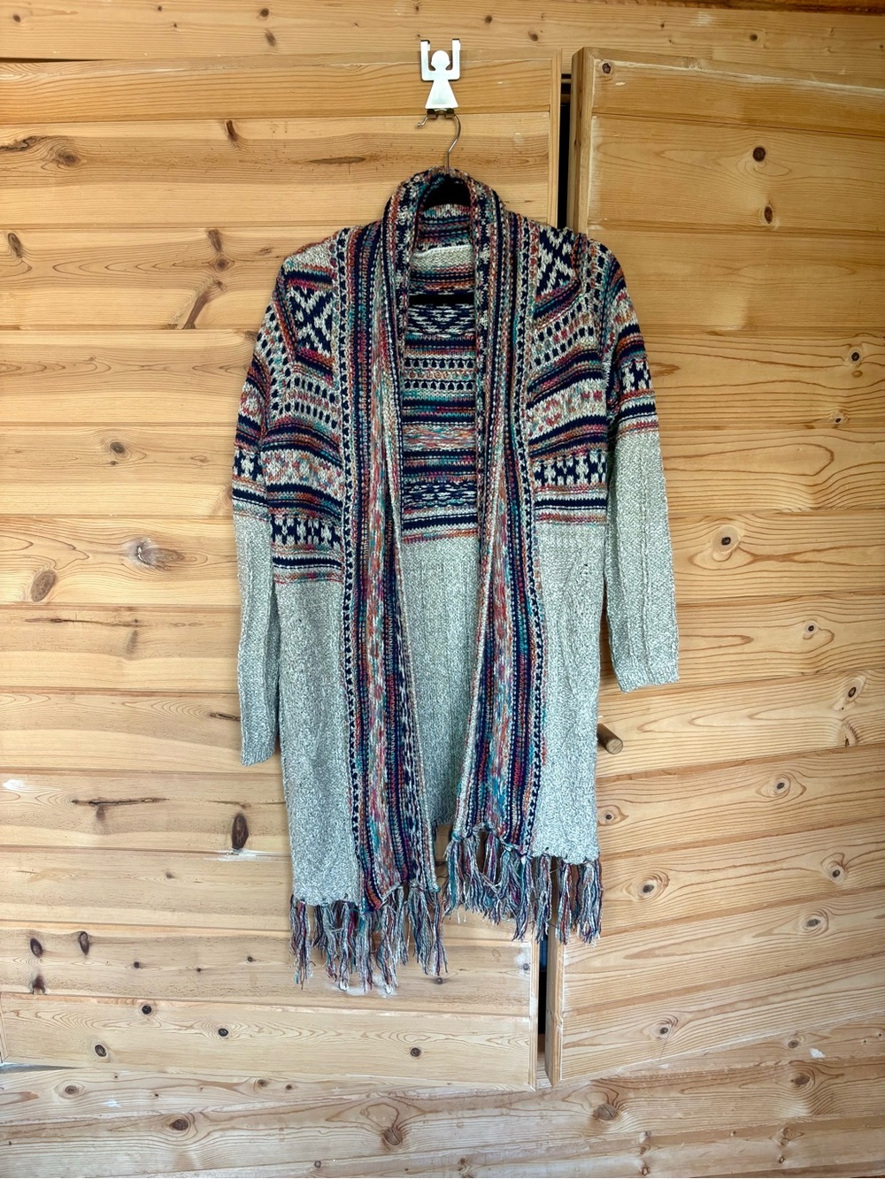 LIB New York Cozy Multicolor Patterned Open-Front Sweater Cardigan
